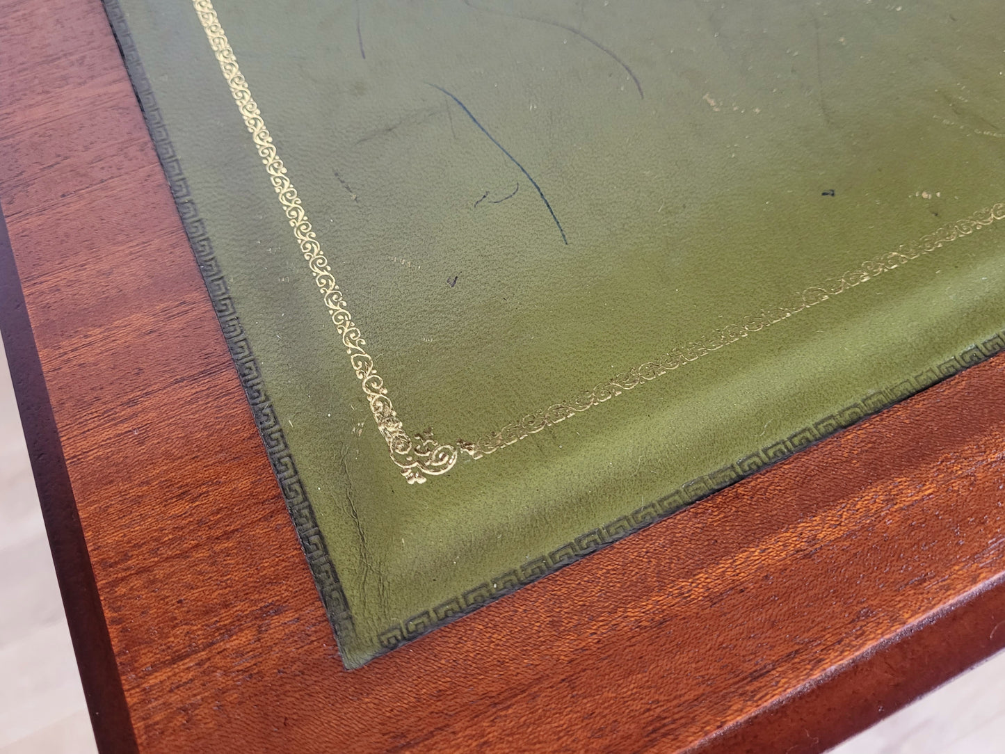 Writing Bureau Desk 20th-C Green Leather Top Drop Handles Delivery Available