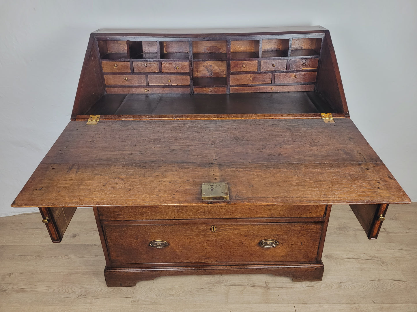 Georgian Writing Bureau Desk 18thC Oak Drop Handles Antique Delivery Available