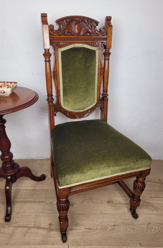 Victorian Hall Chair Oak Upholstered Foliate Carvings Castors Delivery Available
