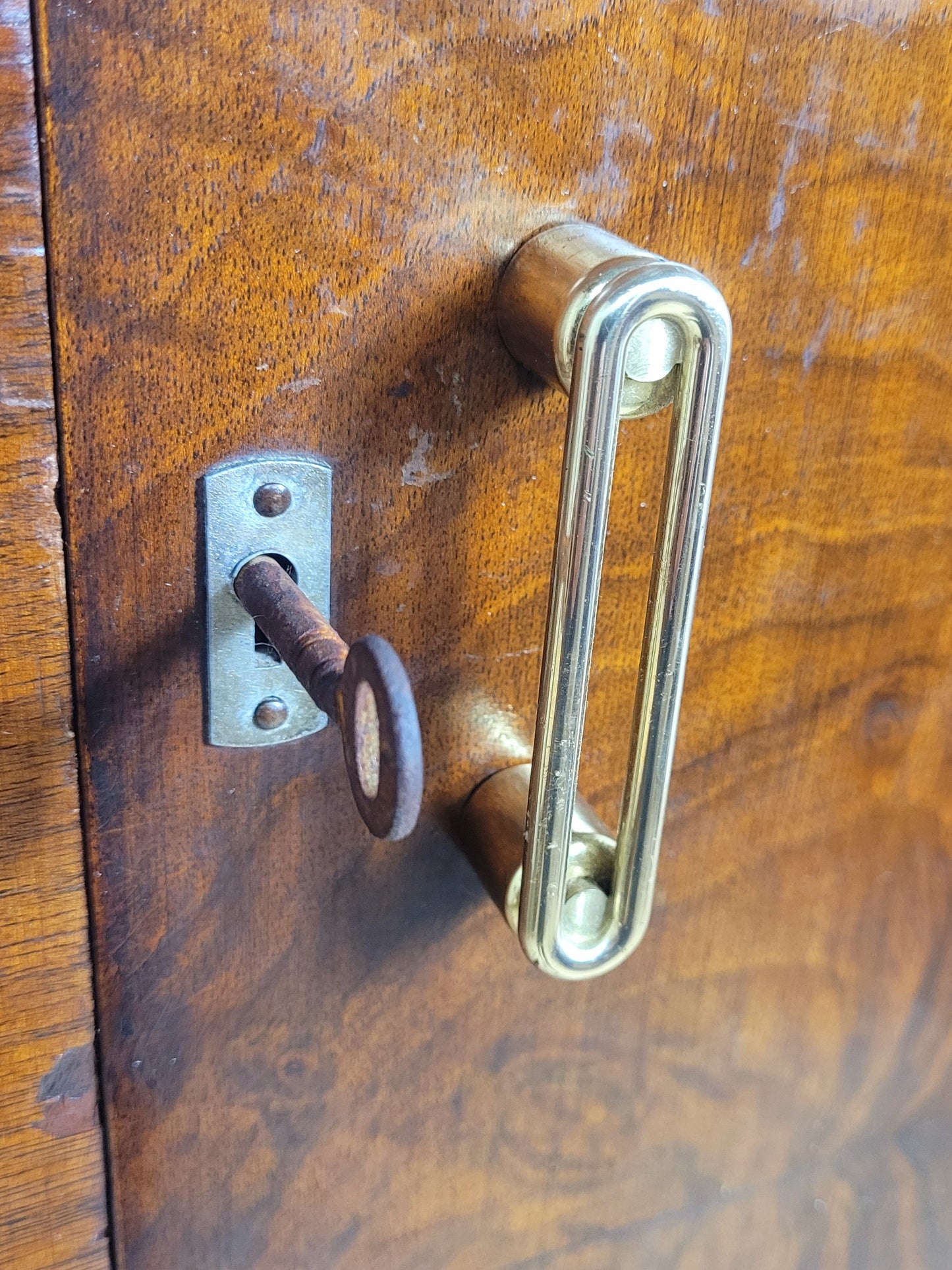 Vintage Walnut Tall Boy Art Deco Mid Century Lock and Key Delivery Available