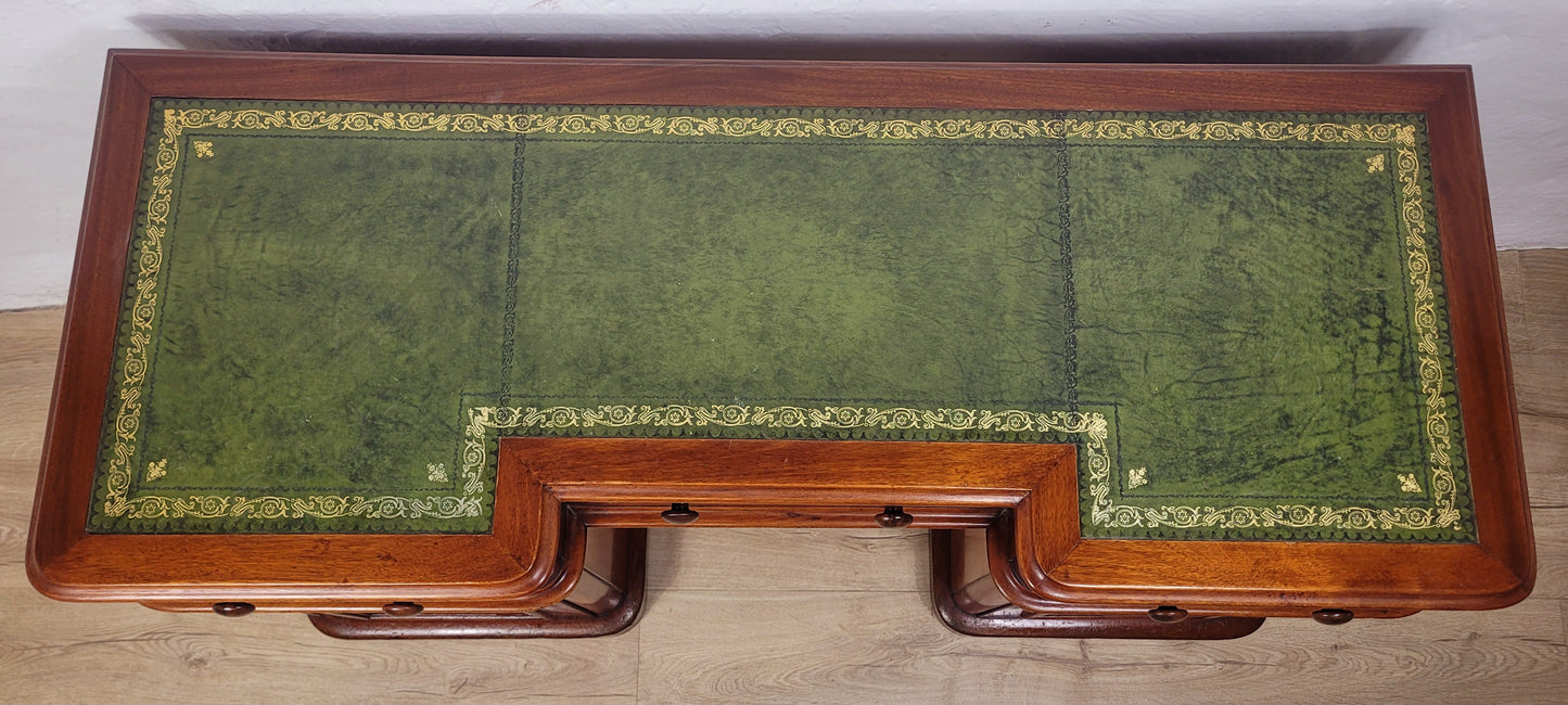 Victorian Writing Desk Knee Hole English 1890 Leather Antique Delivery Available