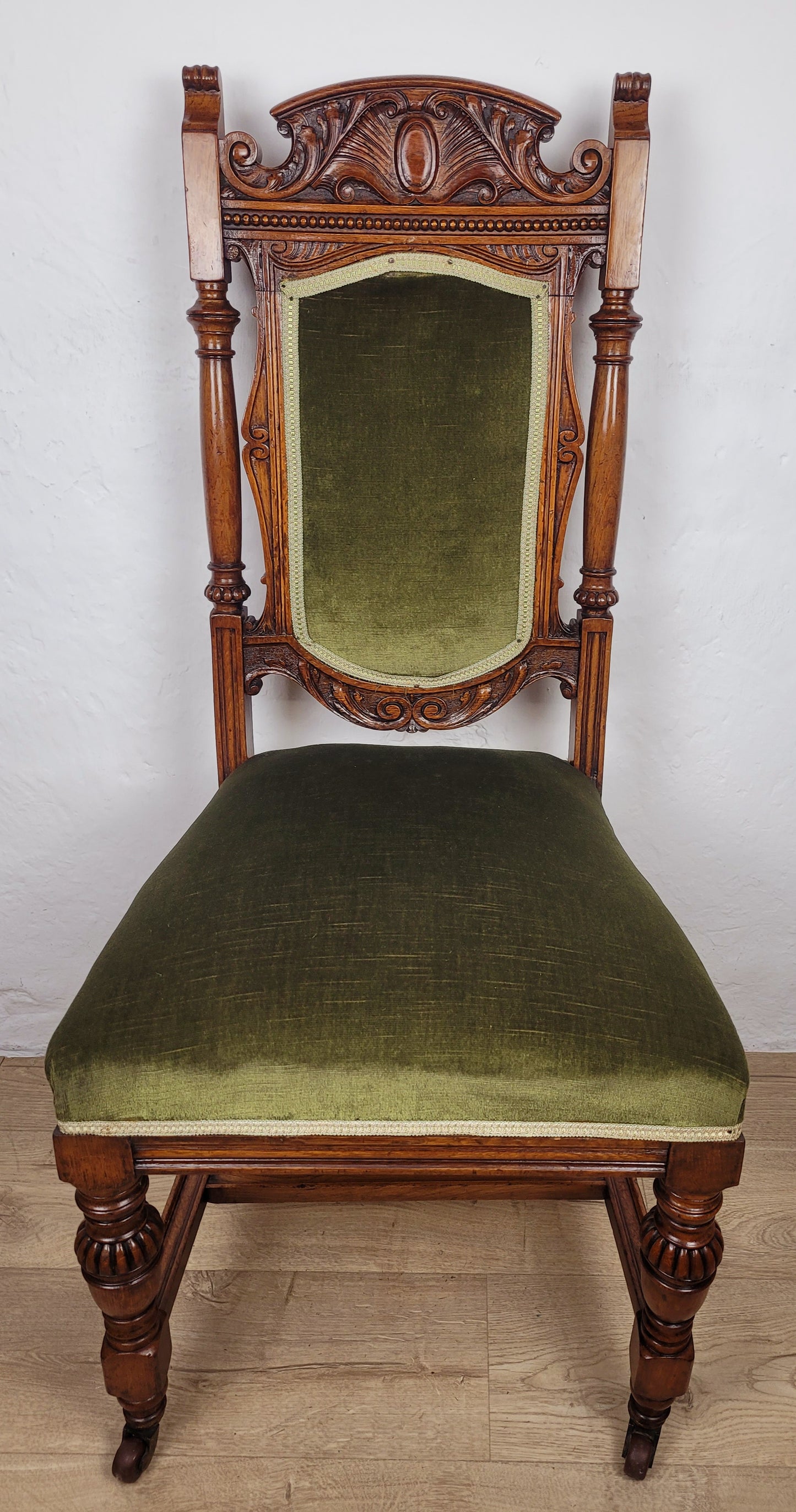 Victorian Hall Chair Oak Upholstered Foliate Carvings Castors Delivery Available