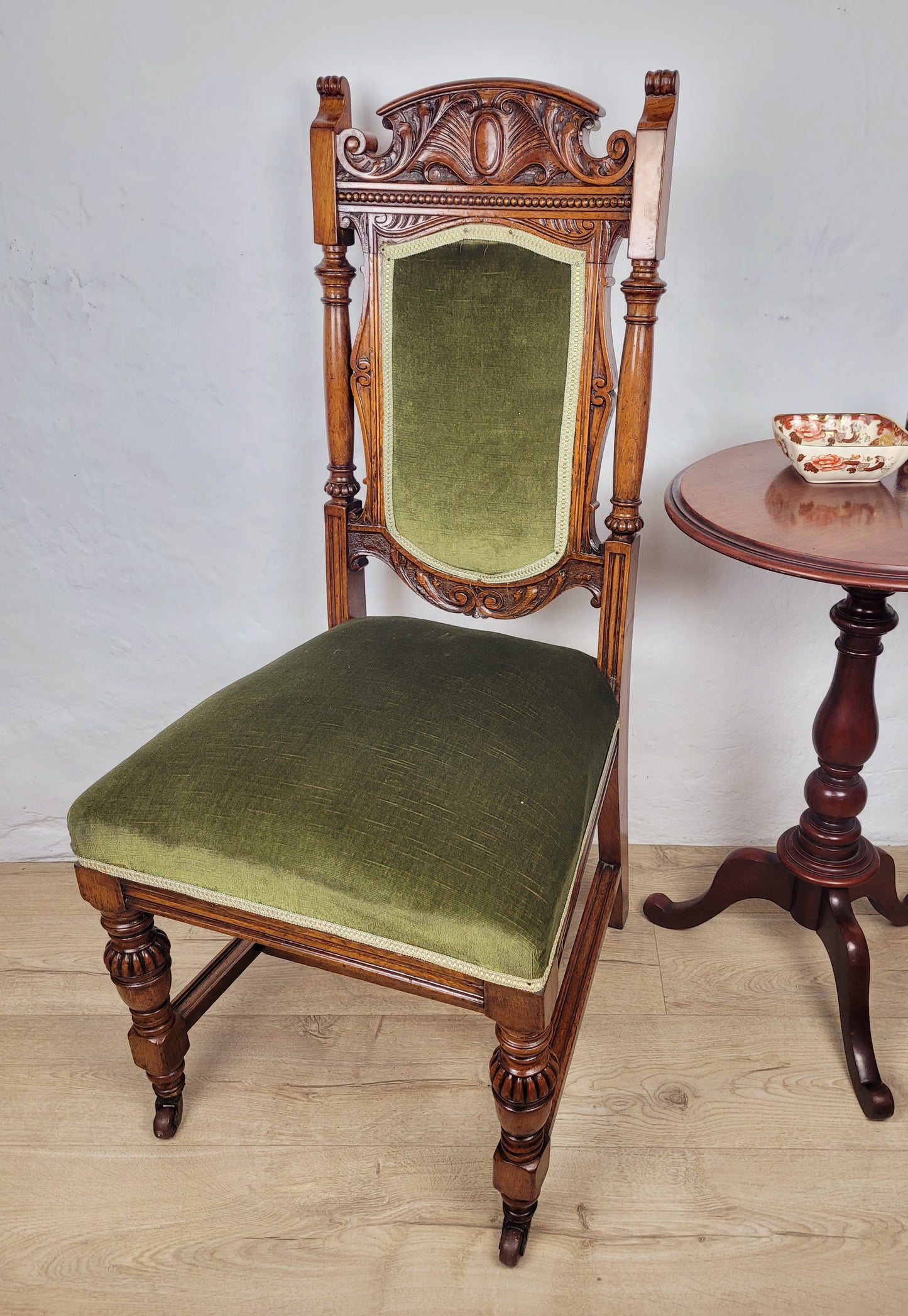Victorian Hall Chair Oak Upholstered Foliate Carvings Castors Delivery Available
