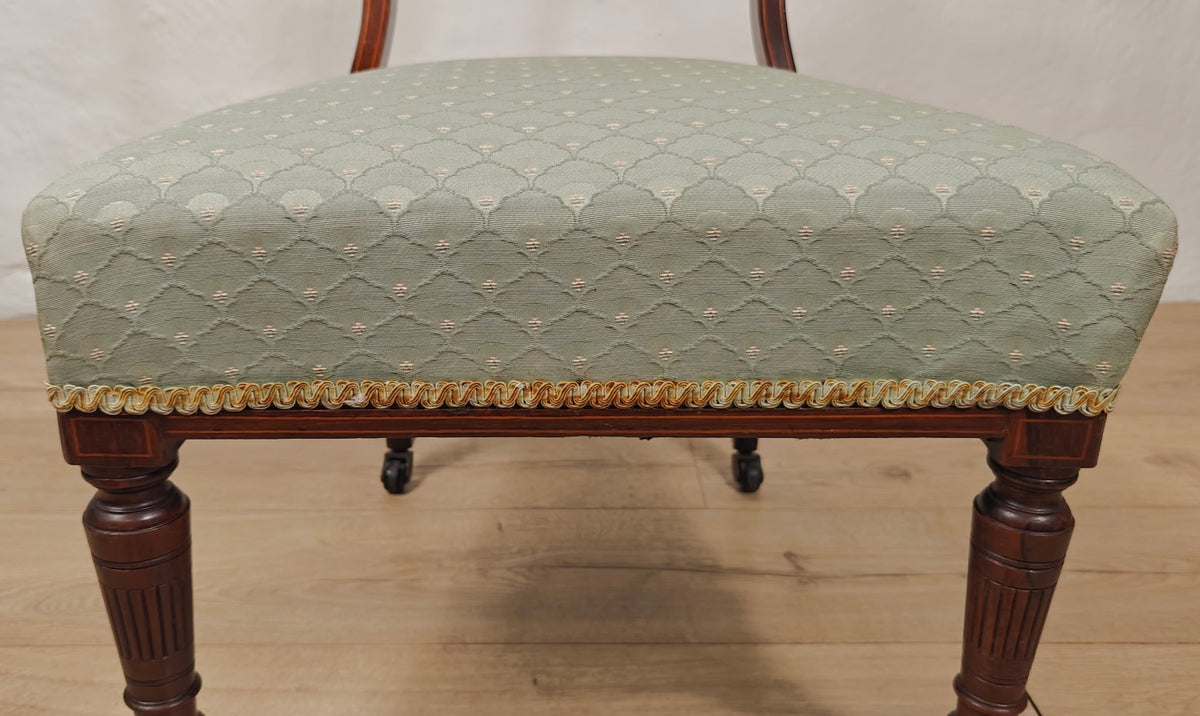 Edwardian Nursing Chair Inlaid Motif Castors Upholstery Postage Available