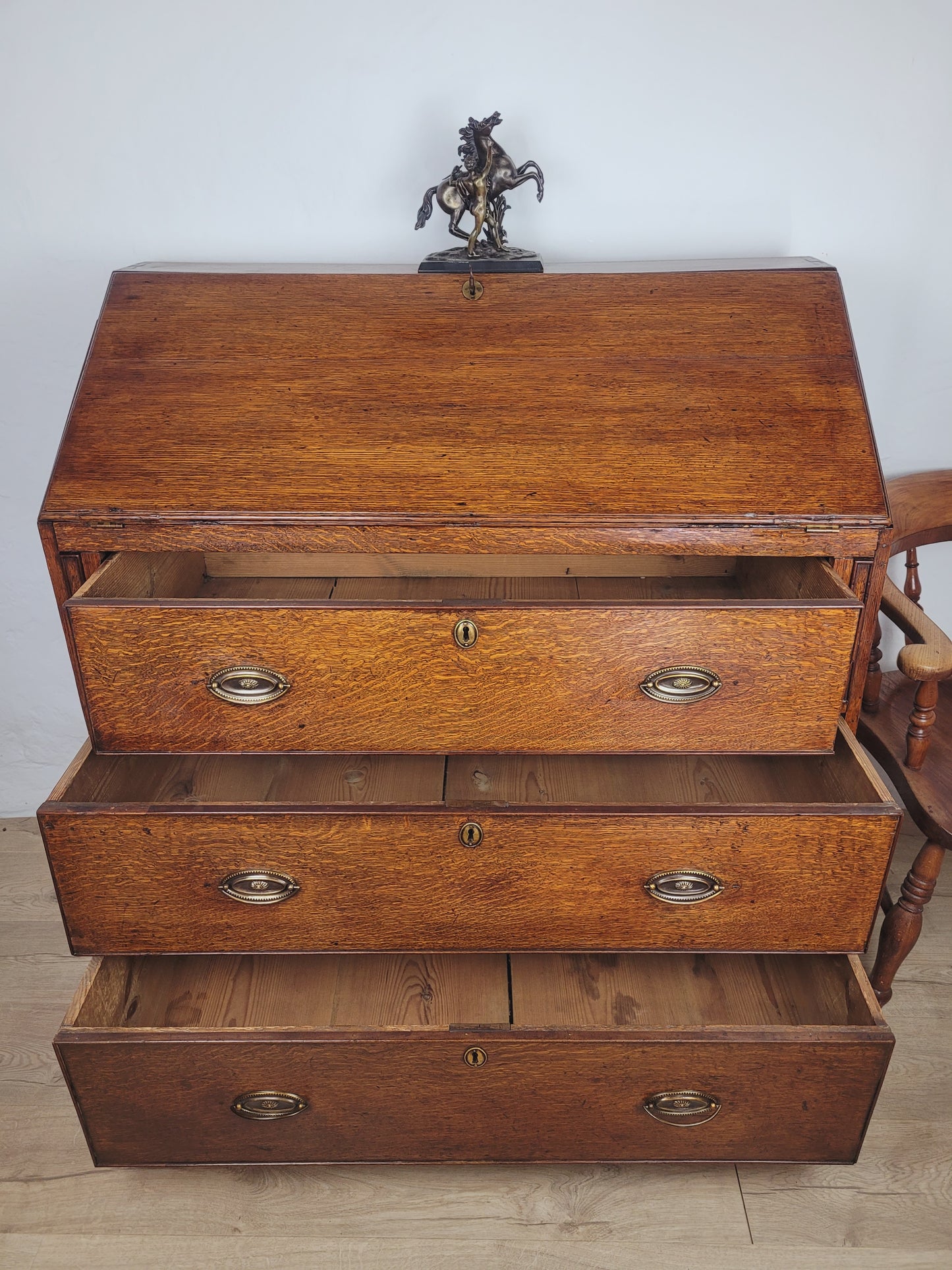 Georgian Writing Bureau Desk 18thC Oak Drop Handles Antique Delivery Available