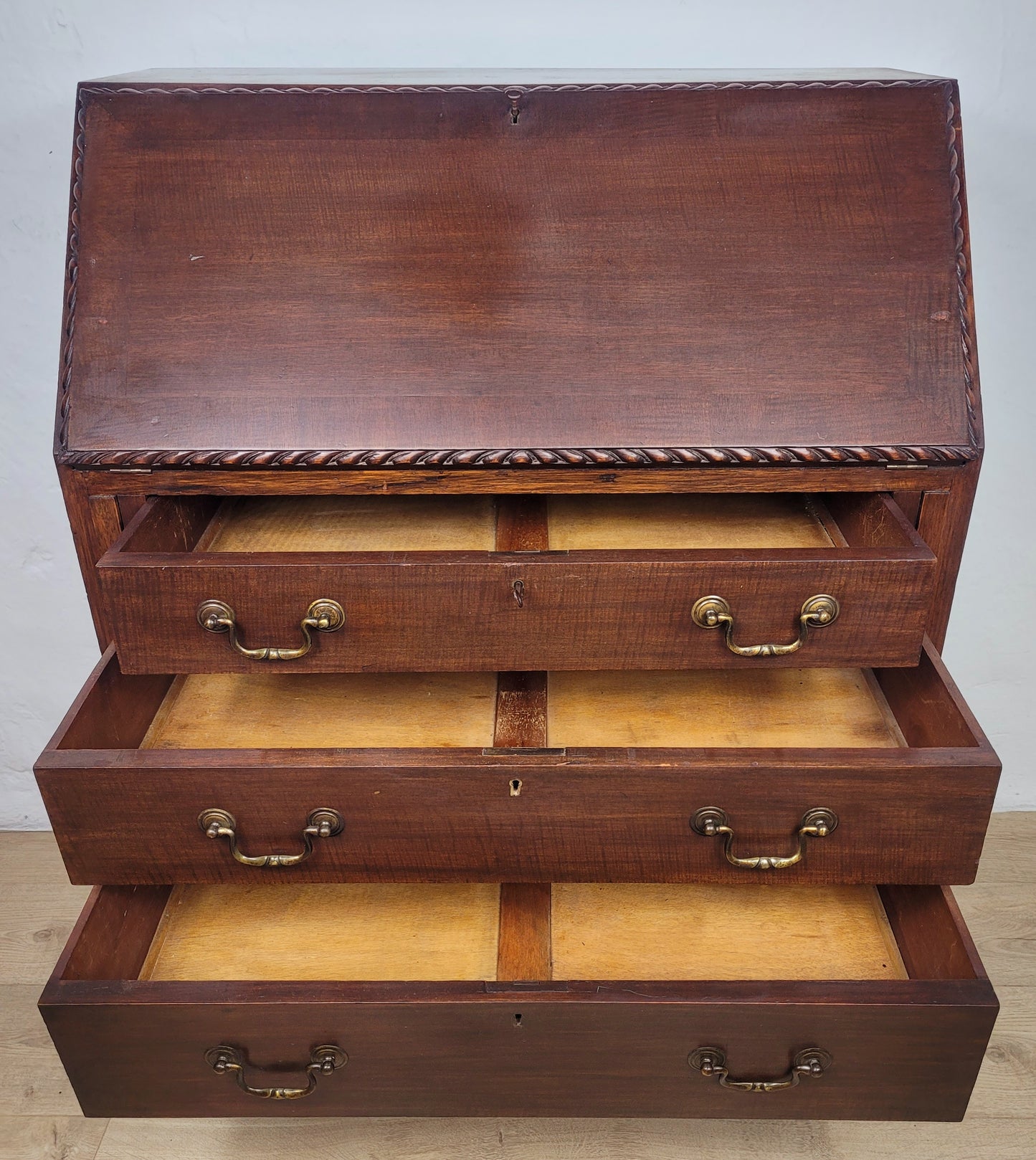 Vintage Writing Bureau Desk Key Lockable Drawers Leather 1930 Delivery Available