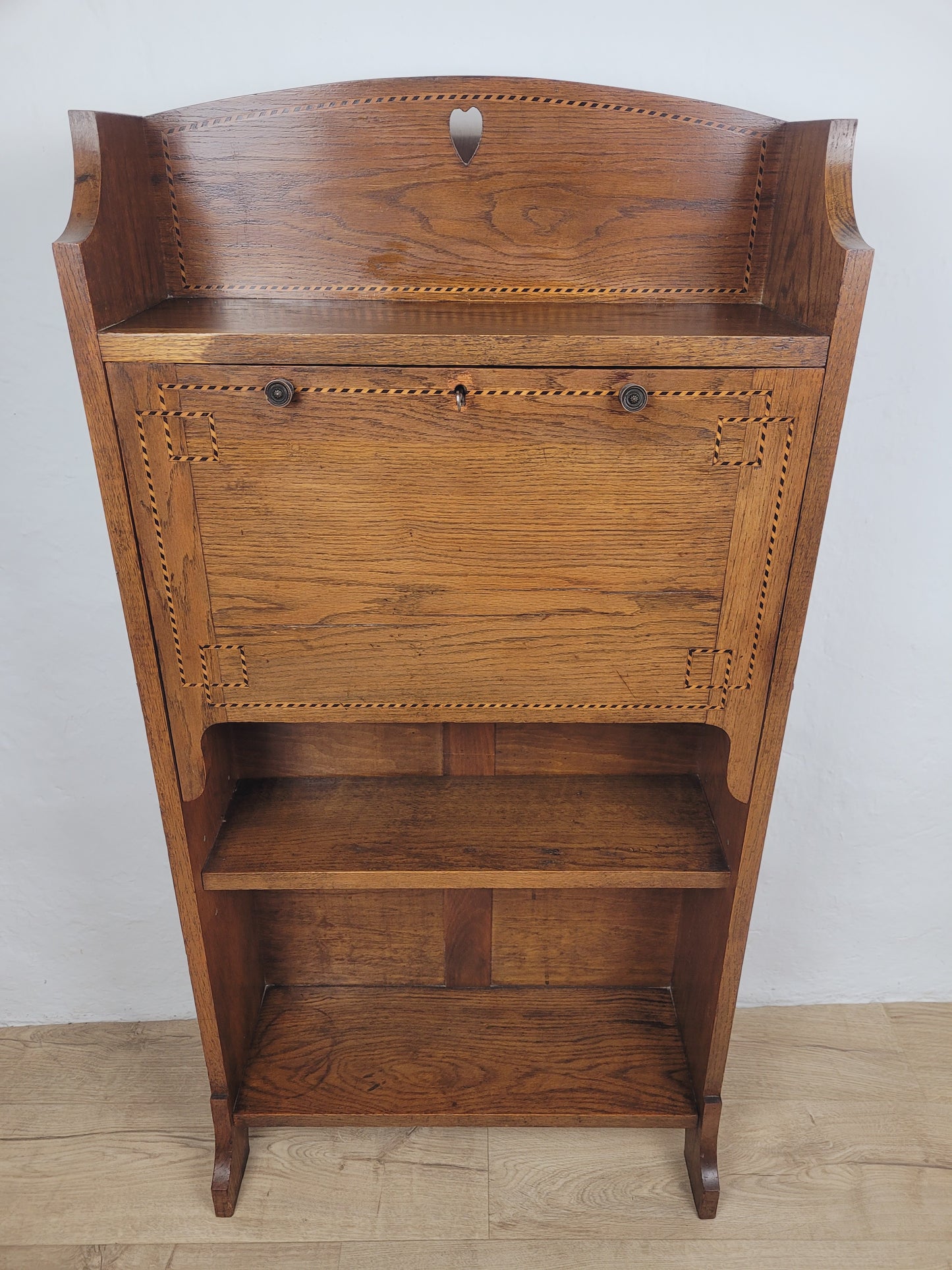 Vintage Student Writing Desk Lockable Inlaid Oak 1950s Delivery Available