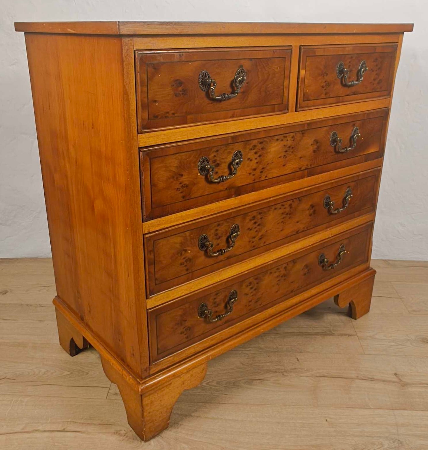 Vintage Chest Of Drawers Yew 2 Over 3 Drawers Storage Inlaid Delivery Available