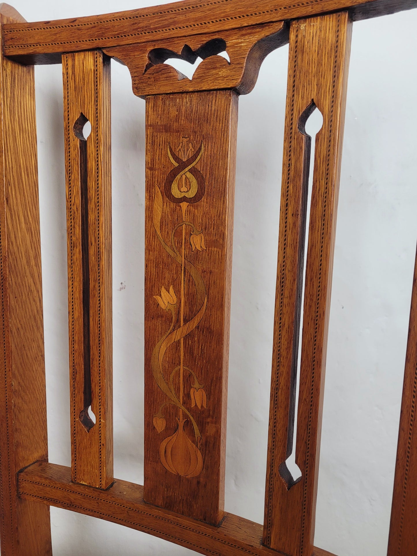 Edwardian Bedroom Chairs Pair 1910s Oak Inlaid Floral Postage Available