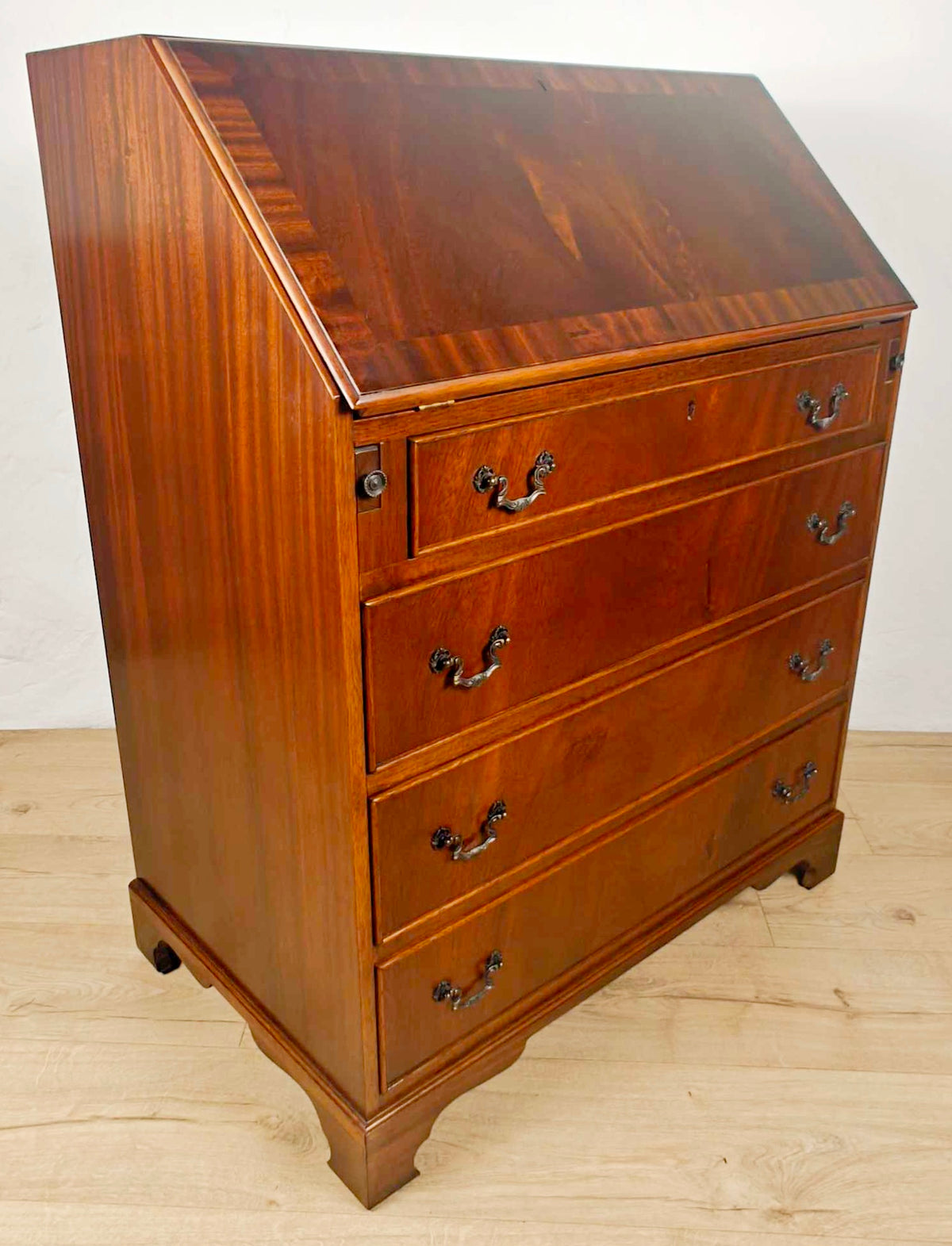 Vintage Writing Bureau Desk Key & Lock Leather 20thC Mahogany Delivery Available