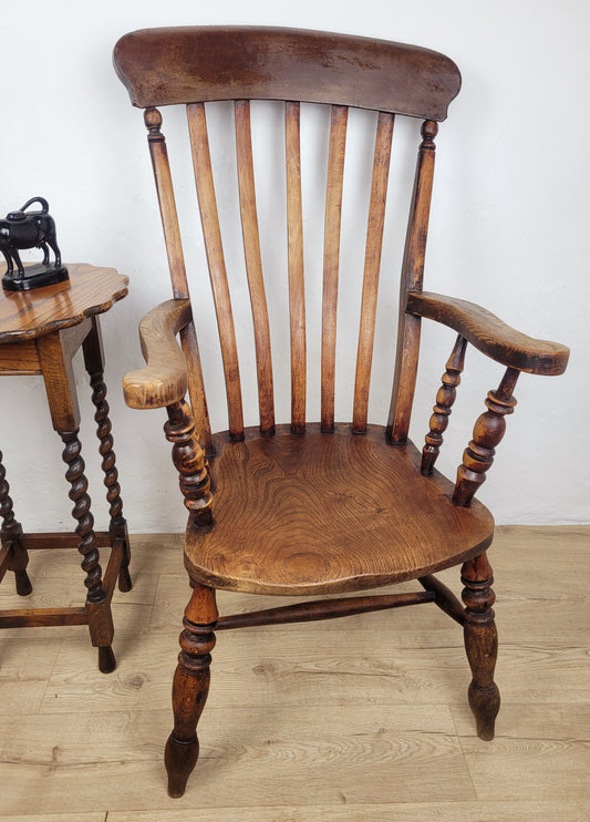 Windsor Kitchen Armchair Victorian Elm Slat Back English Delivery Available