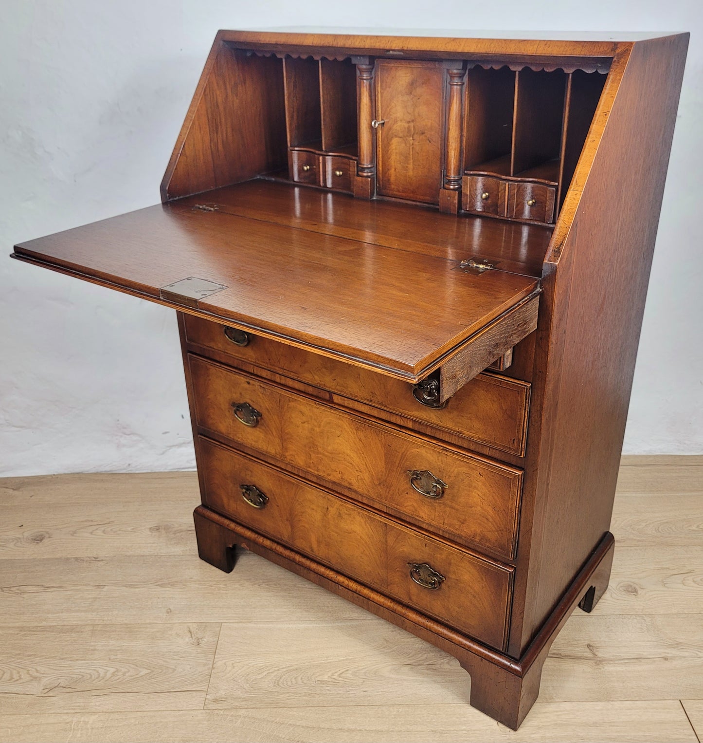 Edwardian Writing Bureau Desk Walnut 'Pratts' Lock and Key Delivery Available