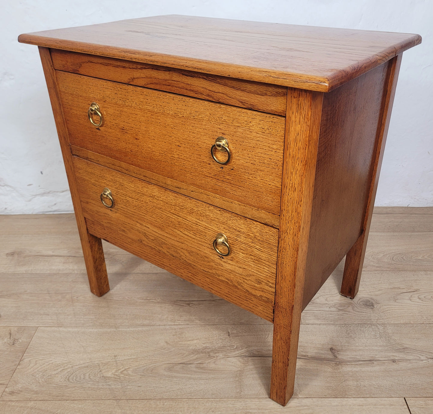 Vintage Chest Of Drawers 2 Oak Country Ring Handles Storage Delivery Available