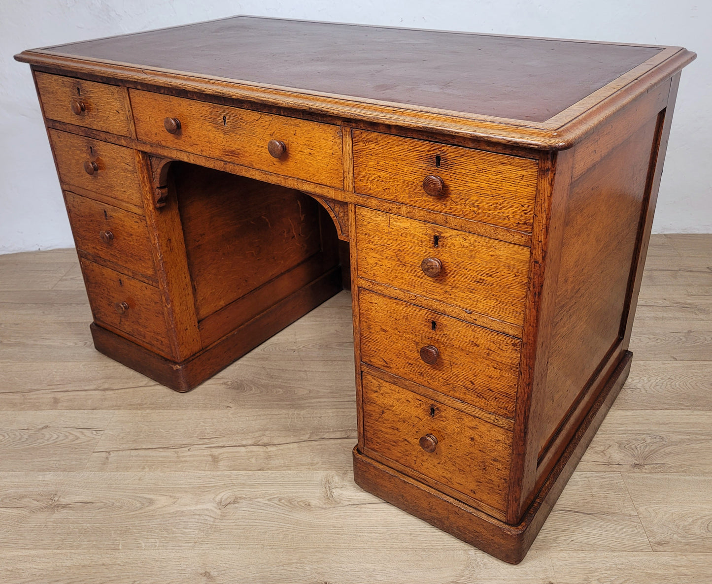 Victorian Writing Desk Oak Knee Hole Leather 19thC Antique Delivery Available