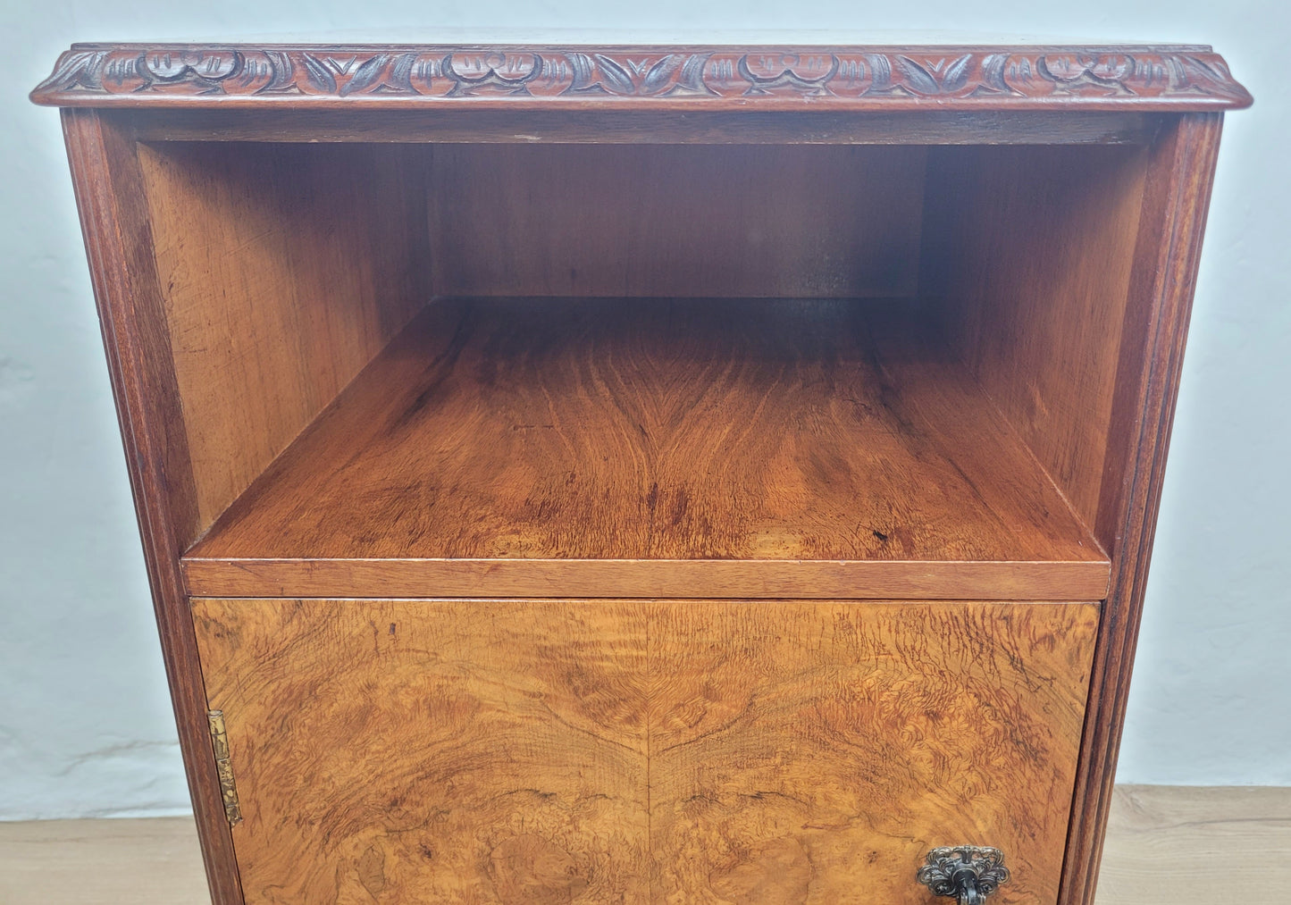 Vintage Bedside Cabinet Walnut Shell Carvings Mid 20th-Century Postage Available