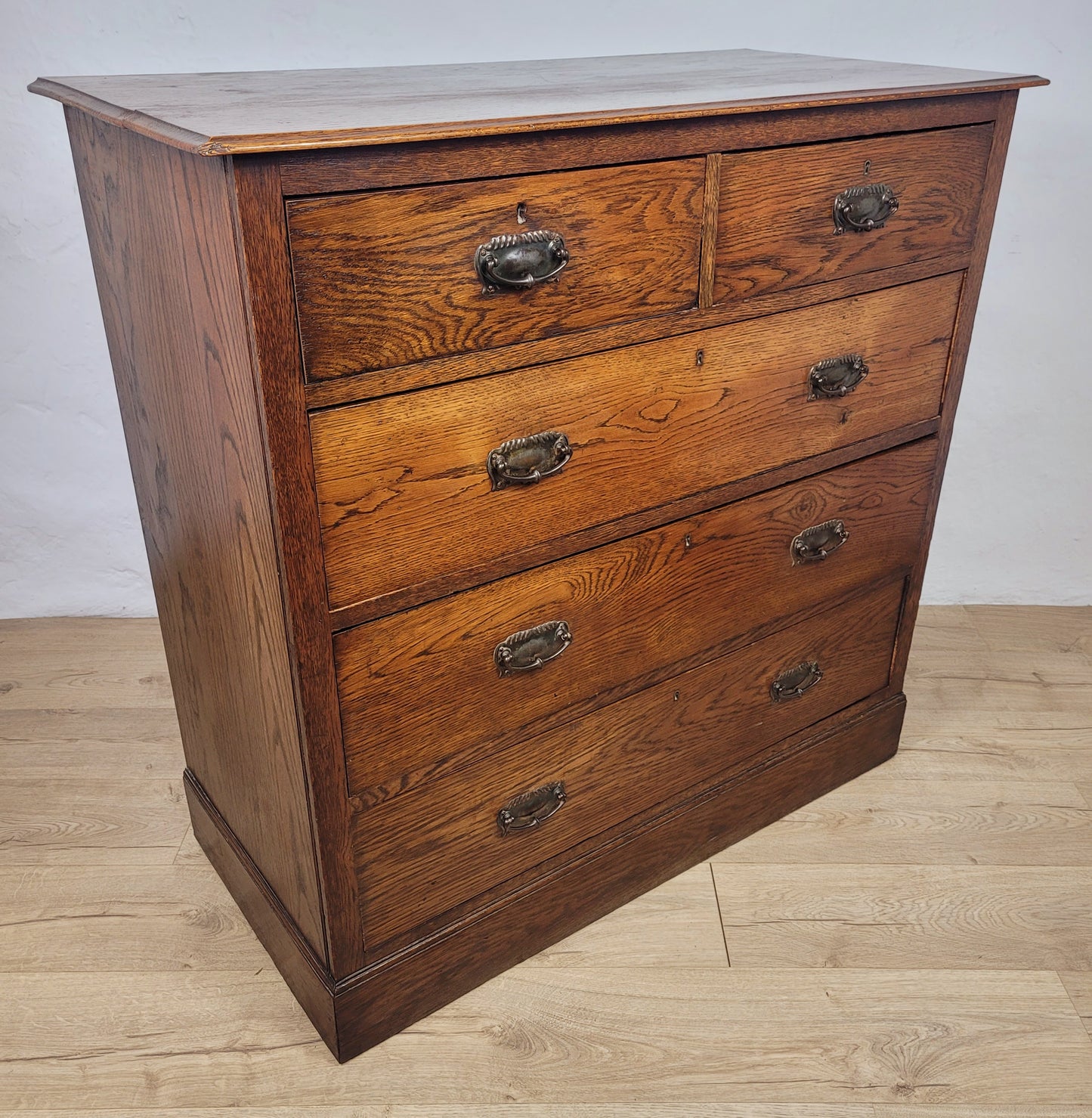 Edwardian Chest of Drawers 2 Over 3 Oak 1910s Drop Handle Delivery Available