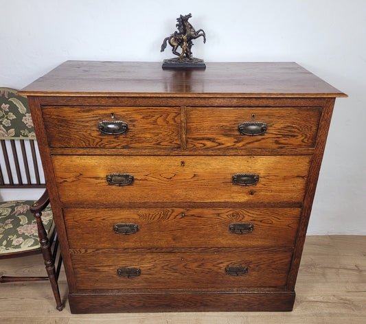 Edwardian Chest of Drawers 2 Over 3 Oak 1910s Drop Handle Delivery Available