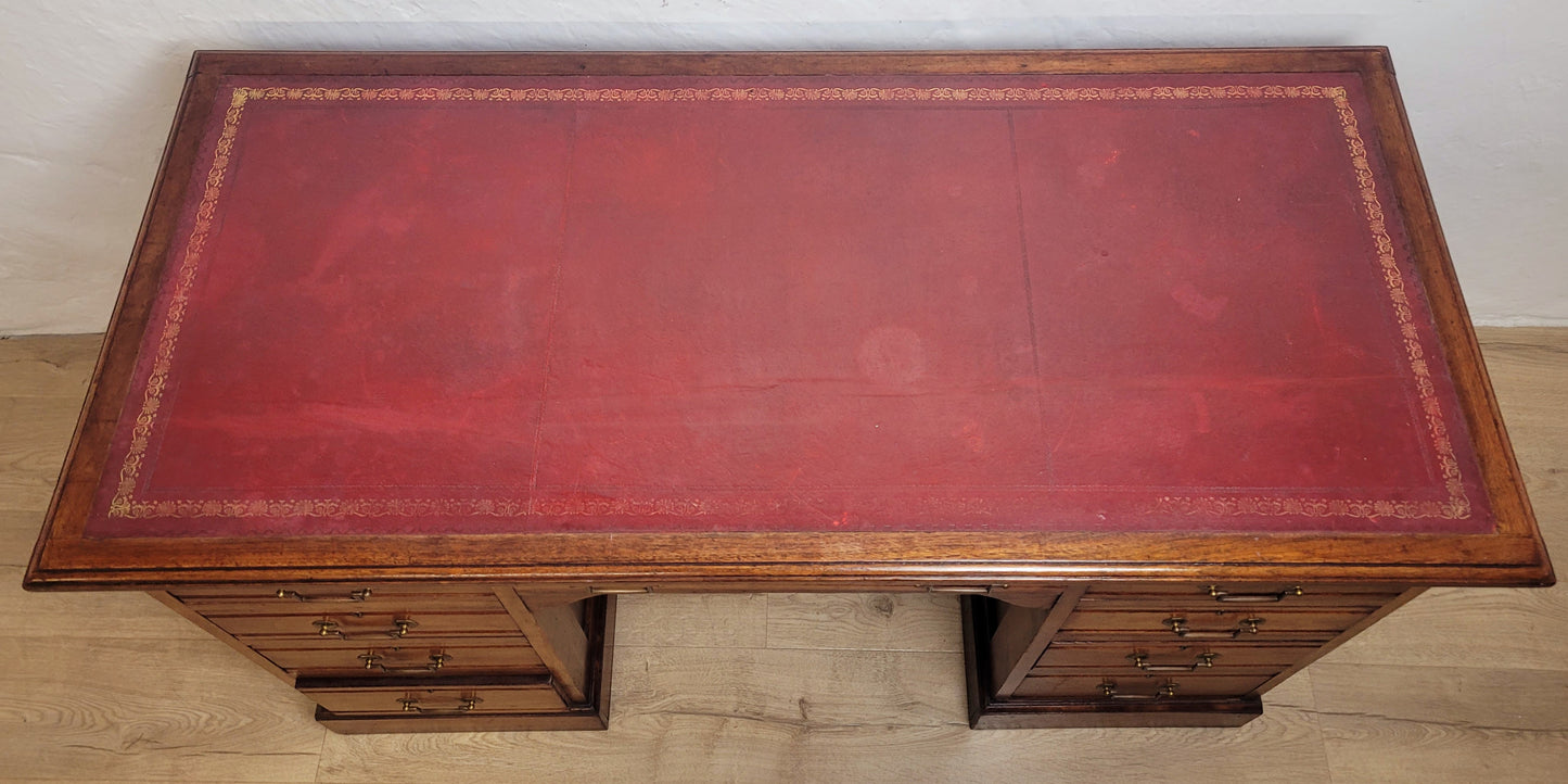 Edwardian Writing Desk Knee Hole Red Leather 1910 Antique Delivery Available