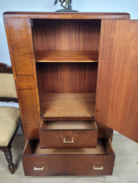 Vintage Walnut Tall Boy Art Deco Mid Century Lock and Key Delivery Available