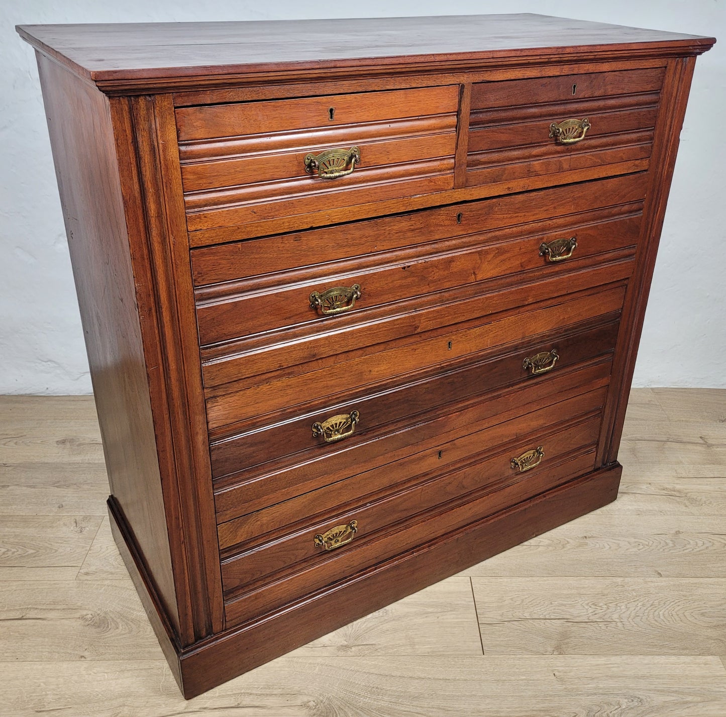 Edwardian Chest of Drawers Walnut 2 Over 3 1910s Drop Handles Delivery Available