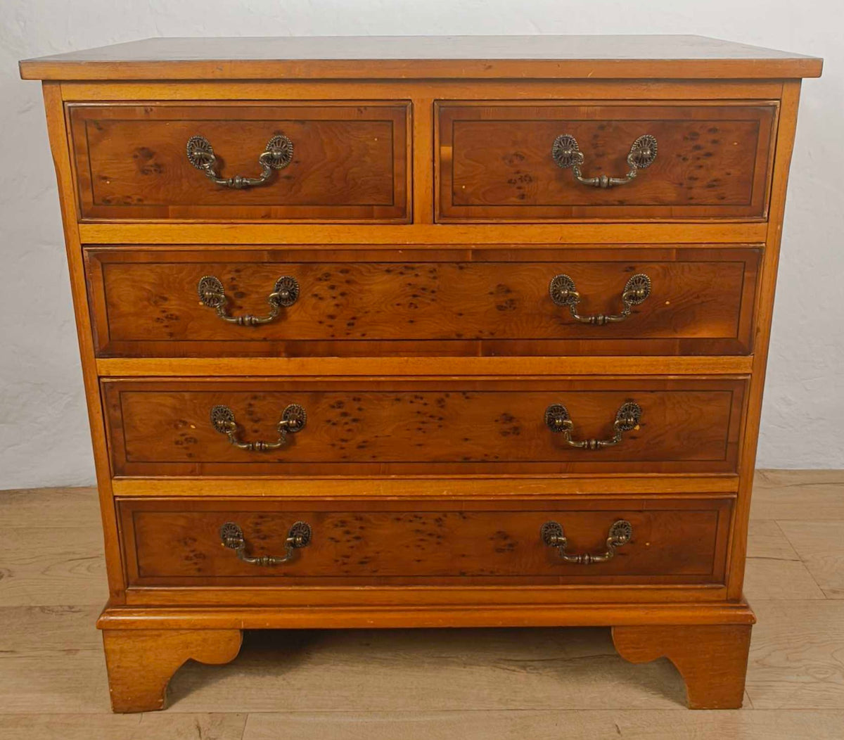 Vintage Chest Of Drawers Yew 2 Over 3 Drawers Storage Inlaid Delivery Available