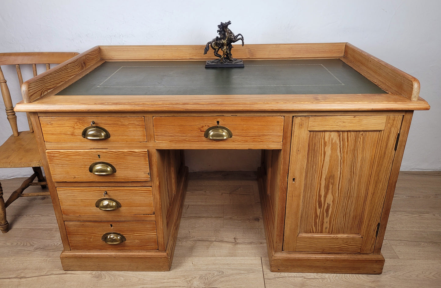 Pine Writing Desk & Chair Leather Top Country Rustic Antique Delivery Available