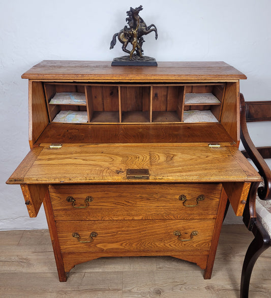 Elm Writing Bureau Desk Vintage 1930s Storage Country Rustic Delivery Available