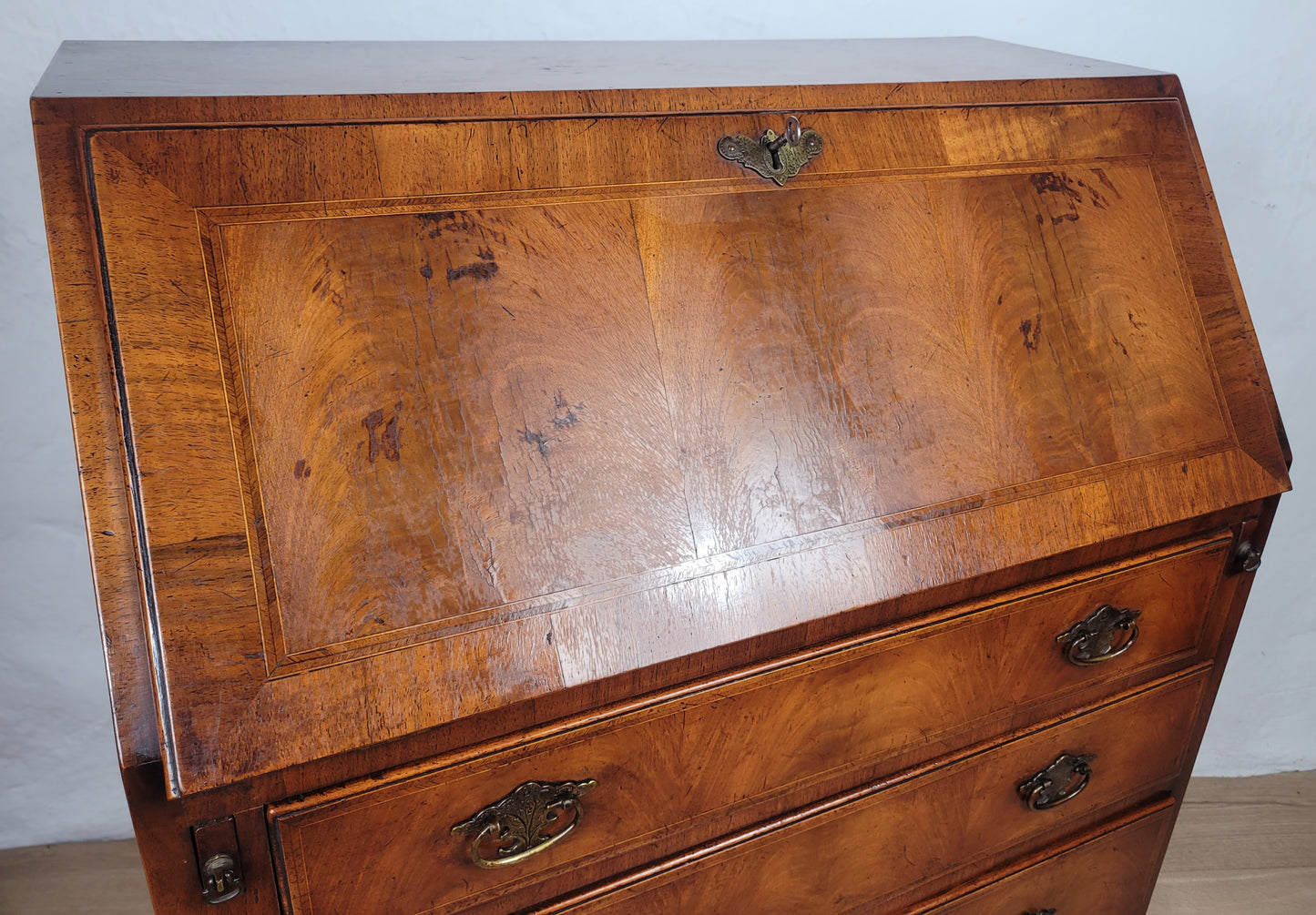 Edwardian Writing Bureau Desk Walnut 'Pratts' Lock and Key Delivery Available