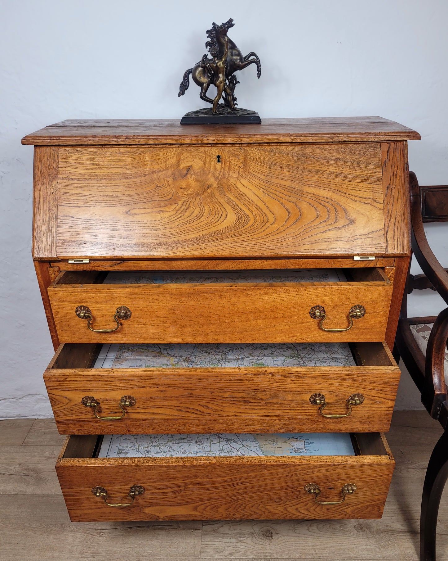 Elm Writing Bureau Desk Vintage 1930s Storage Country Rustic Delivery Available