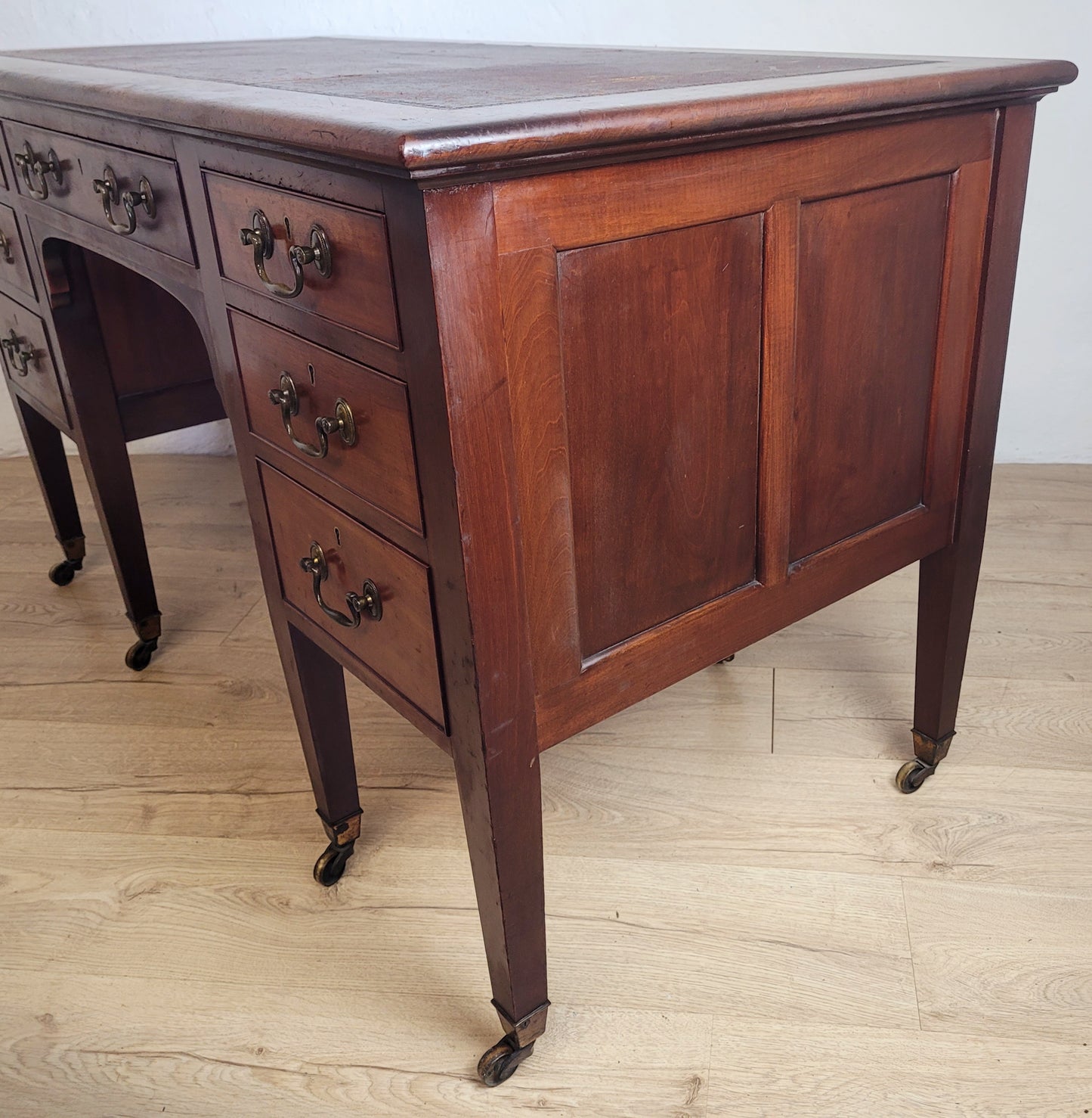 Edwardian Writing Desk Knee Hole Antique Castors Drawers 1910 Delivery Available