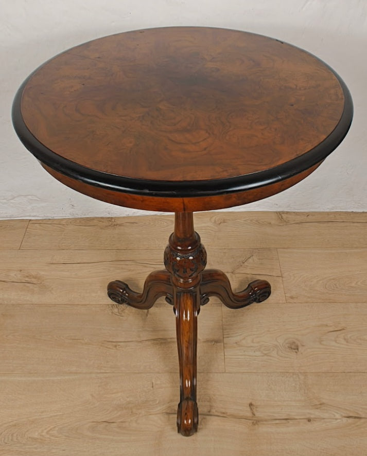 Occasional Tripod Table Victorian Round Walnut Carved 1890s Postage Available