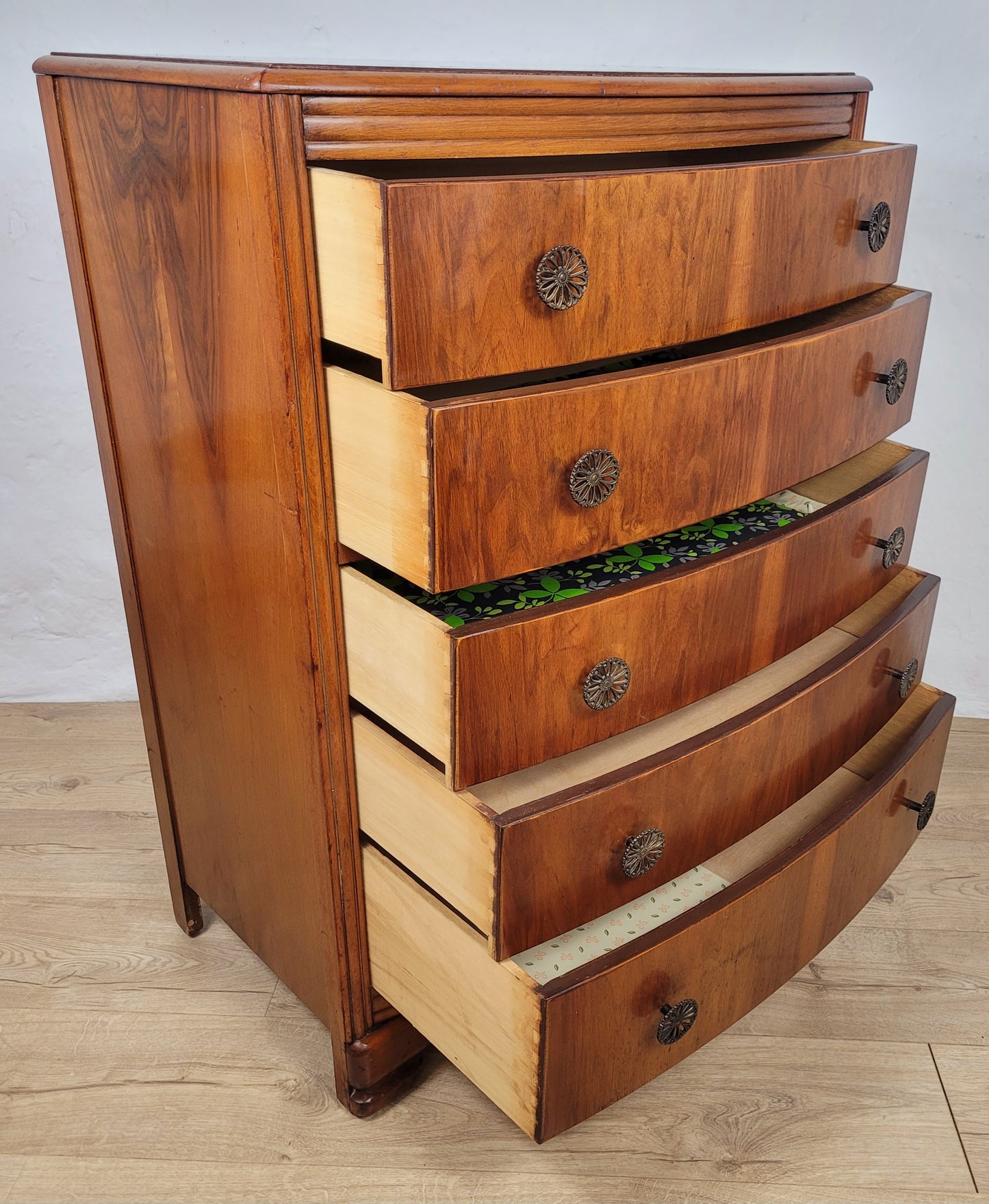 Vintage Chest of Drawers Walnut 1960s Bow Front English Delivery Available