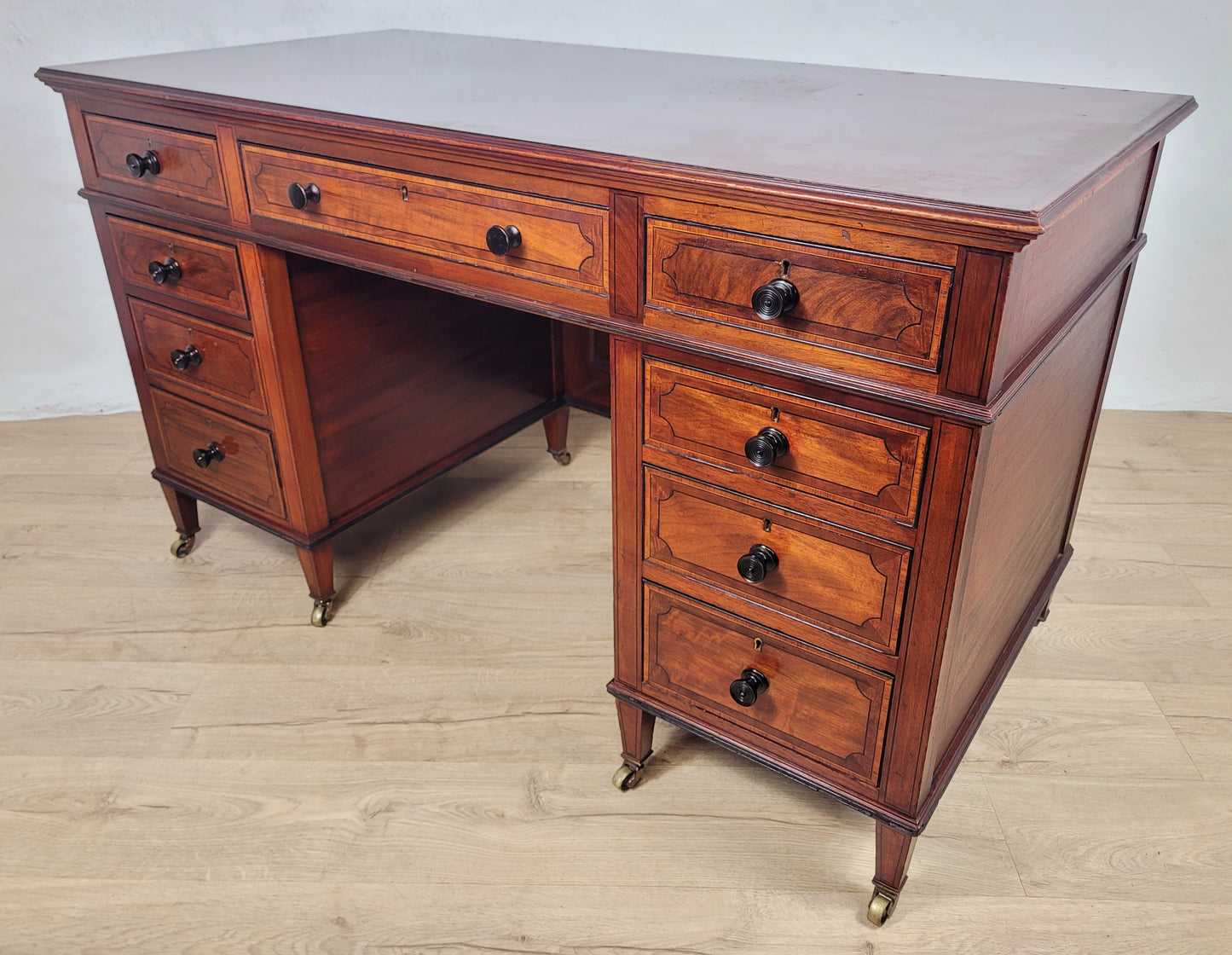 Maple & Co Writing Desk Victorian Knee Hole Castors 19thC Delivery Available