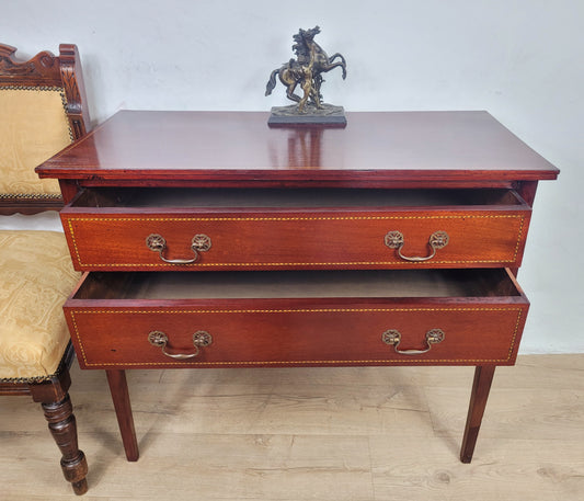 Vintage Two Drawer Chest Side Table Edwardian Style Inlaid Delivery Available