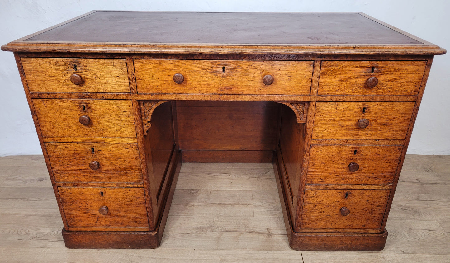 Victorian Writing Desk Oak Knee Hole Leather 19thC Antique Delivery Available