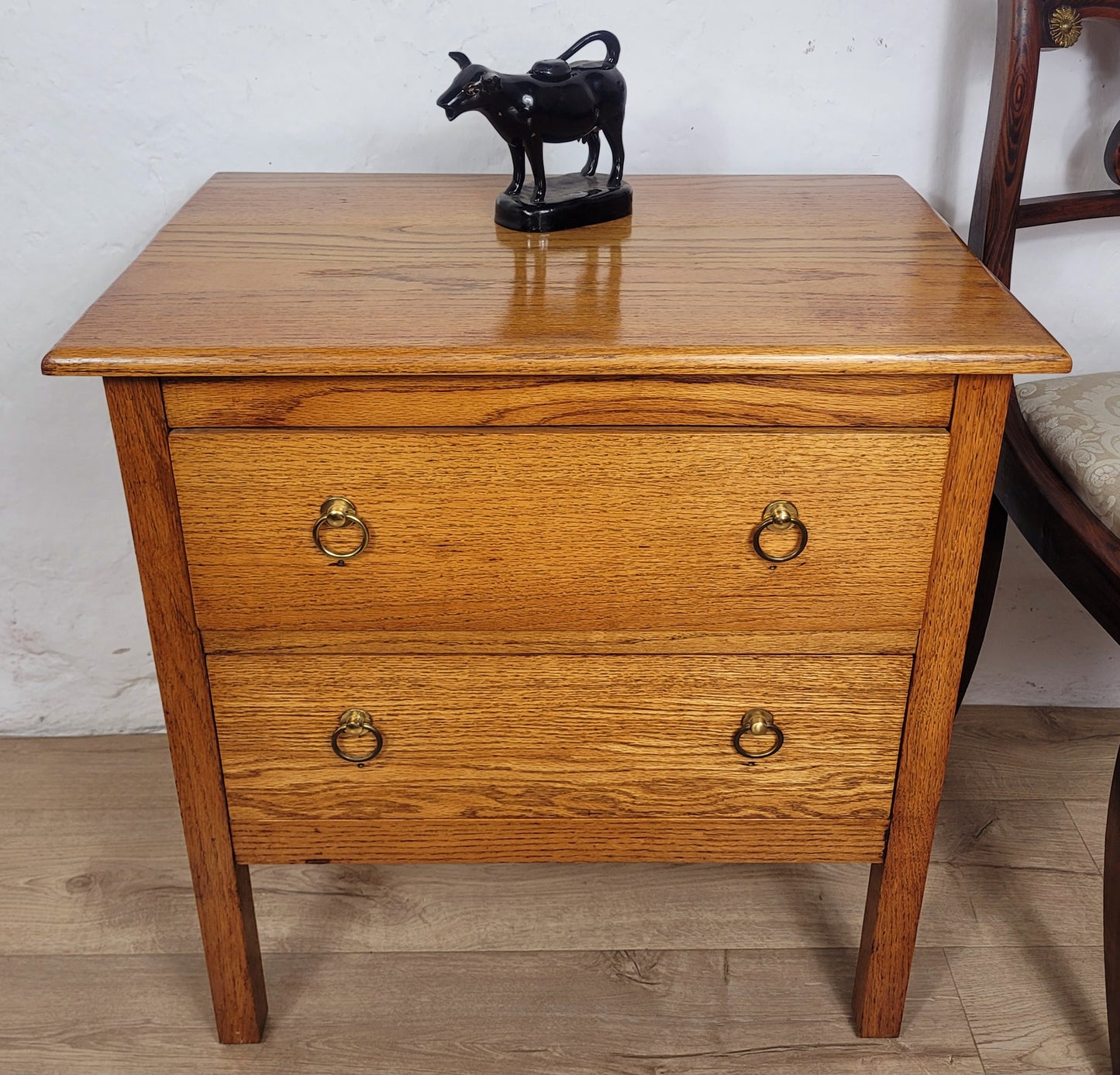Vintage Chest Of Drawers 2 Oak Country Ring Handles Storage Delivery Available