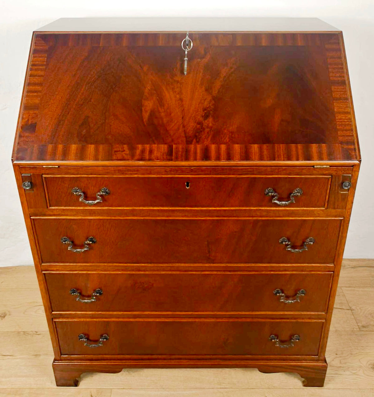 Vintage Writing Bureau Desk Key & Lock Leather 20thC Mahogany Delivery Available