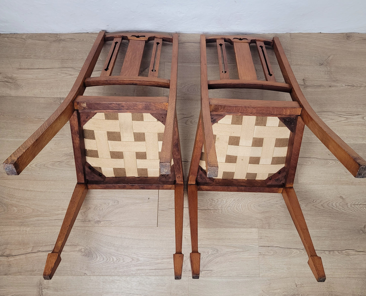 Edwardian Bedroom Chairs Pair 1910s Oak Inlaid Floral Postage Available