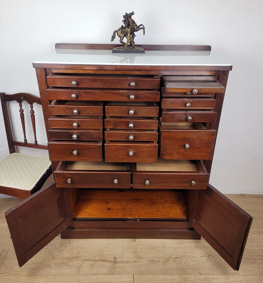 Dentist Collector Cabinet Vintage English Marble 17 Drawers Delivery Available