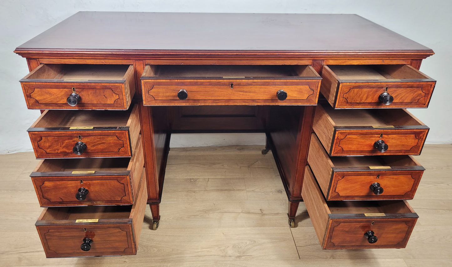 Maple & Co Writing Desk Victorian Knee Hole Castors 19thC Delivery Available
