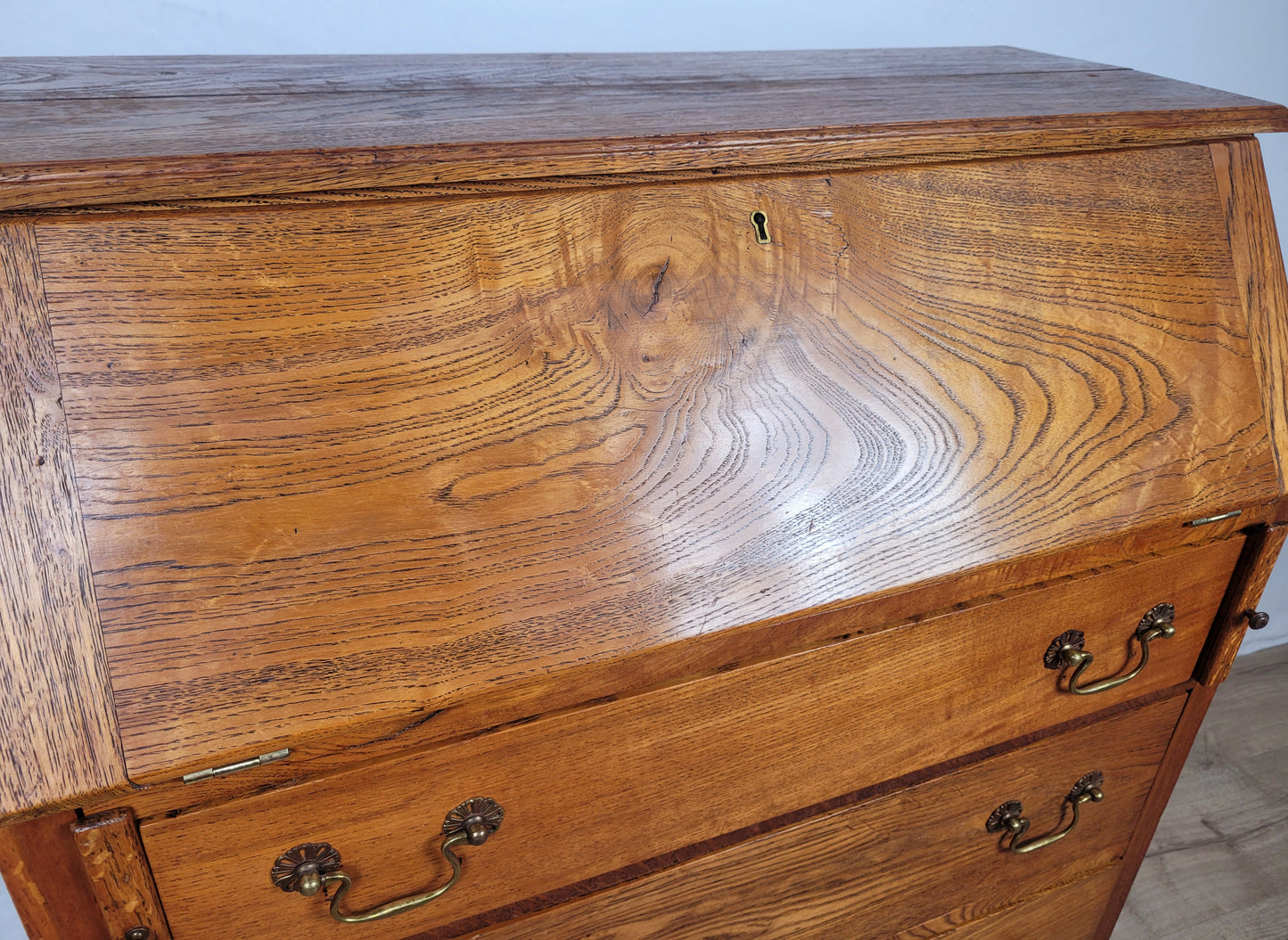 Elm Writing Bureau Desk Vintage 1930s Storage Country Rustic Delivery Available