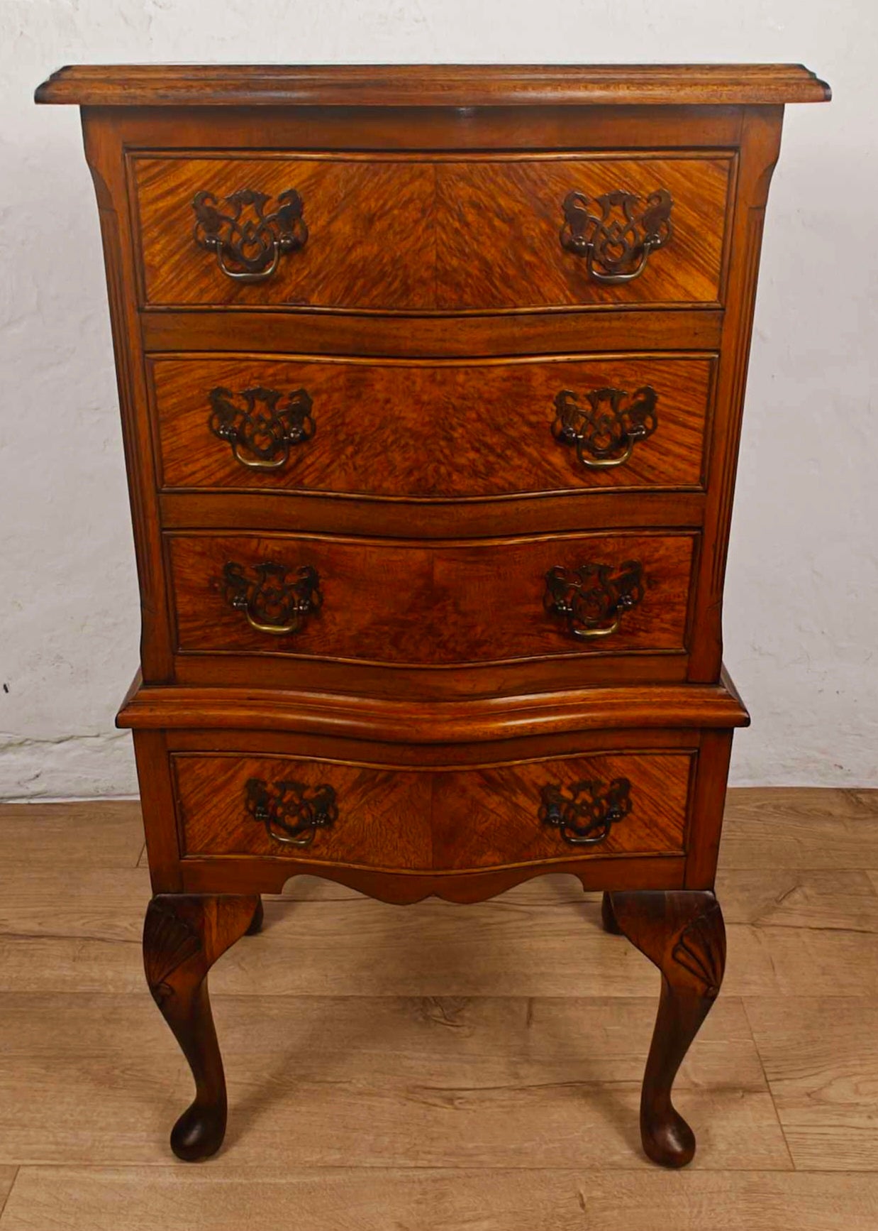 Walnut Chest of Drawers Cabriole Legs Shell Serpentine 1930s Postage Available