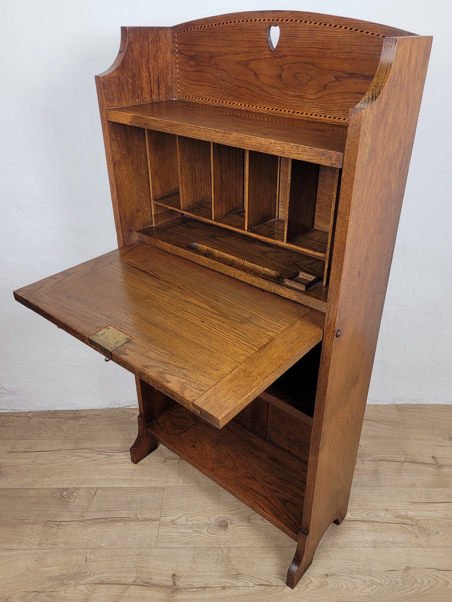 Vintage Student Writing Desk Lockable Inlaid Oak 1950s Delivery Available