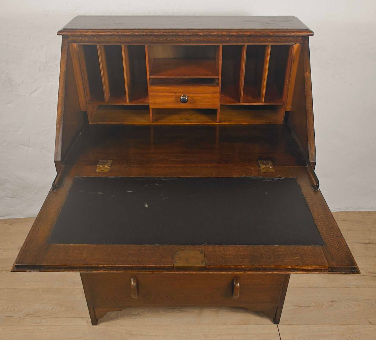 Vintage Oak Writing Bureau Mid 20th-Century Carved Storage Delivery Available