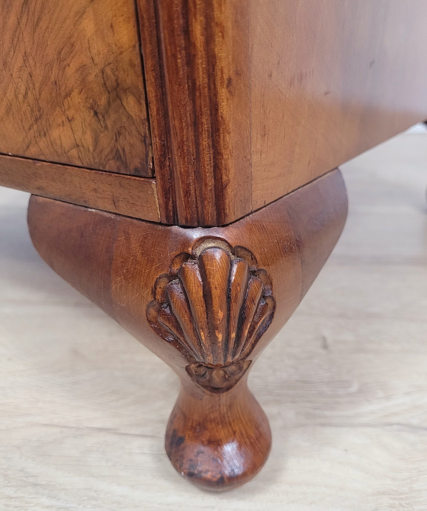 Vintage Bedside Cabinet Walnut Shell Carvings Mid 20th-Century Postage Available