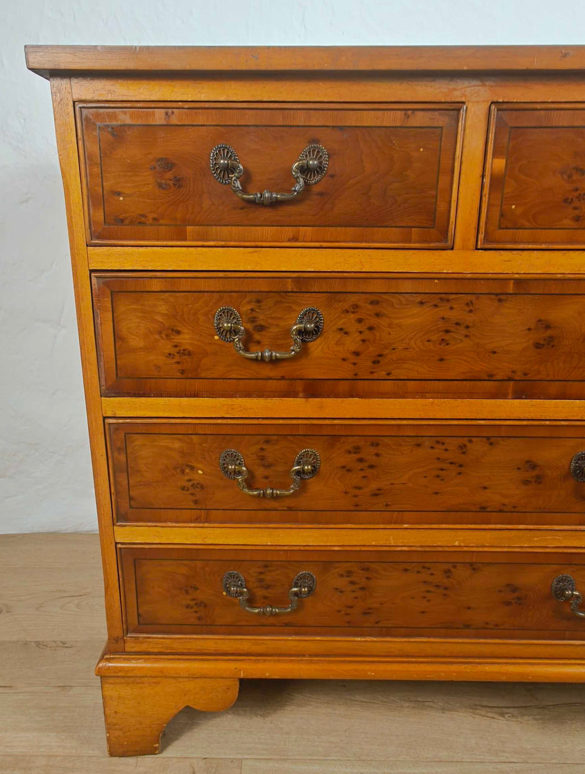 Vintage Chest Of Drawers Yew 2 Over 3 Drawers Storage Inlaid Delivery Available