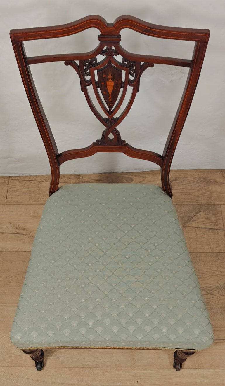 Edwardian Nursing Chair Inlaid Motif Castors Upholstery Postage Available