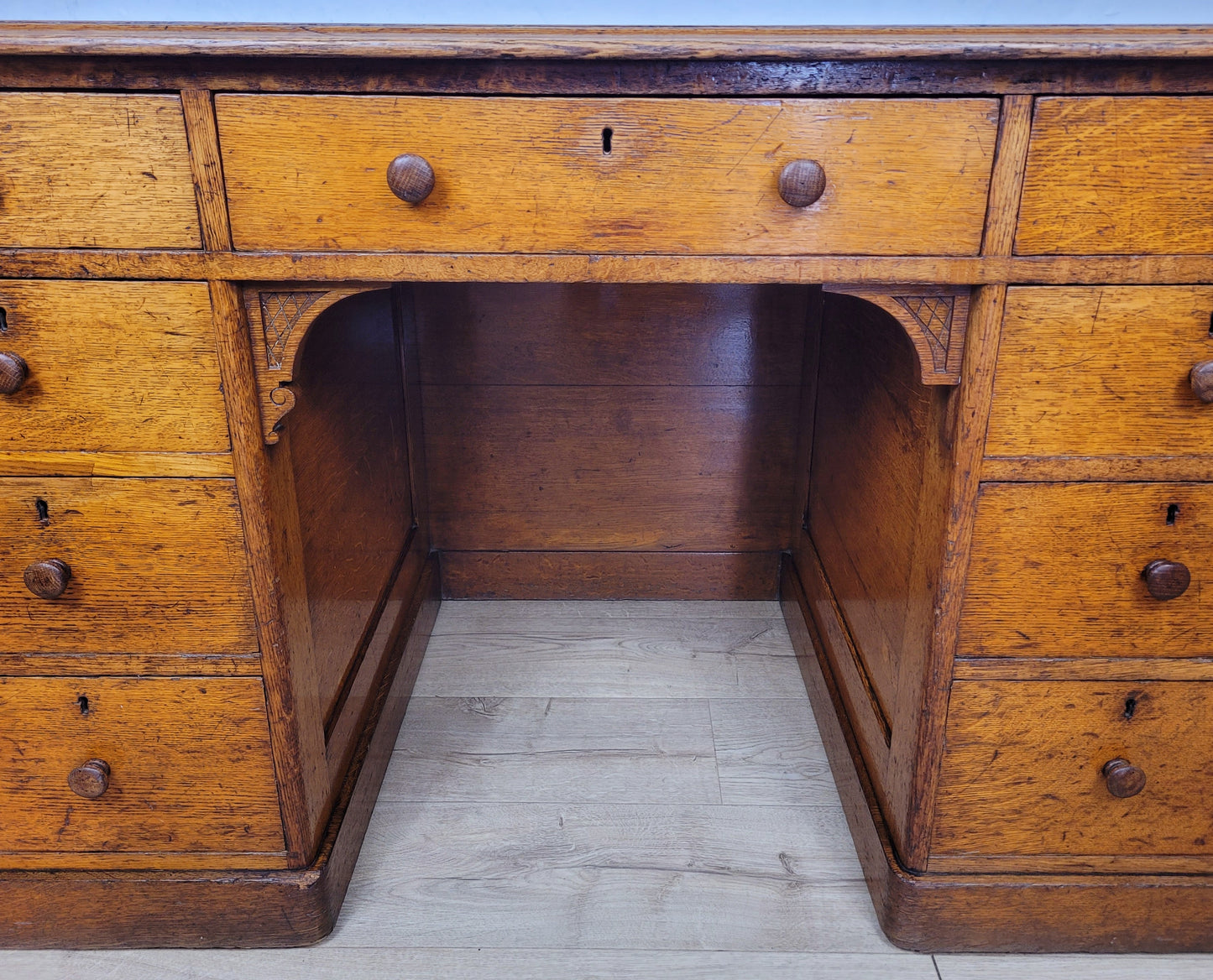 Victorian Writing Desk Oak Knee Hole Leather 19thC Antique Delivery Available