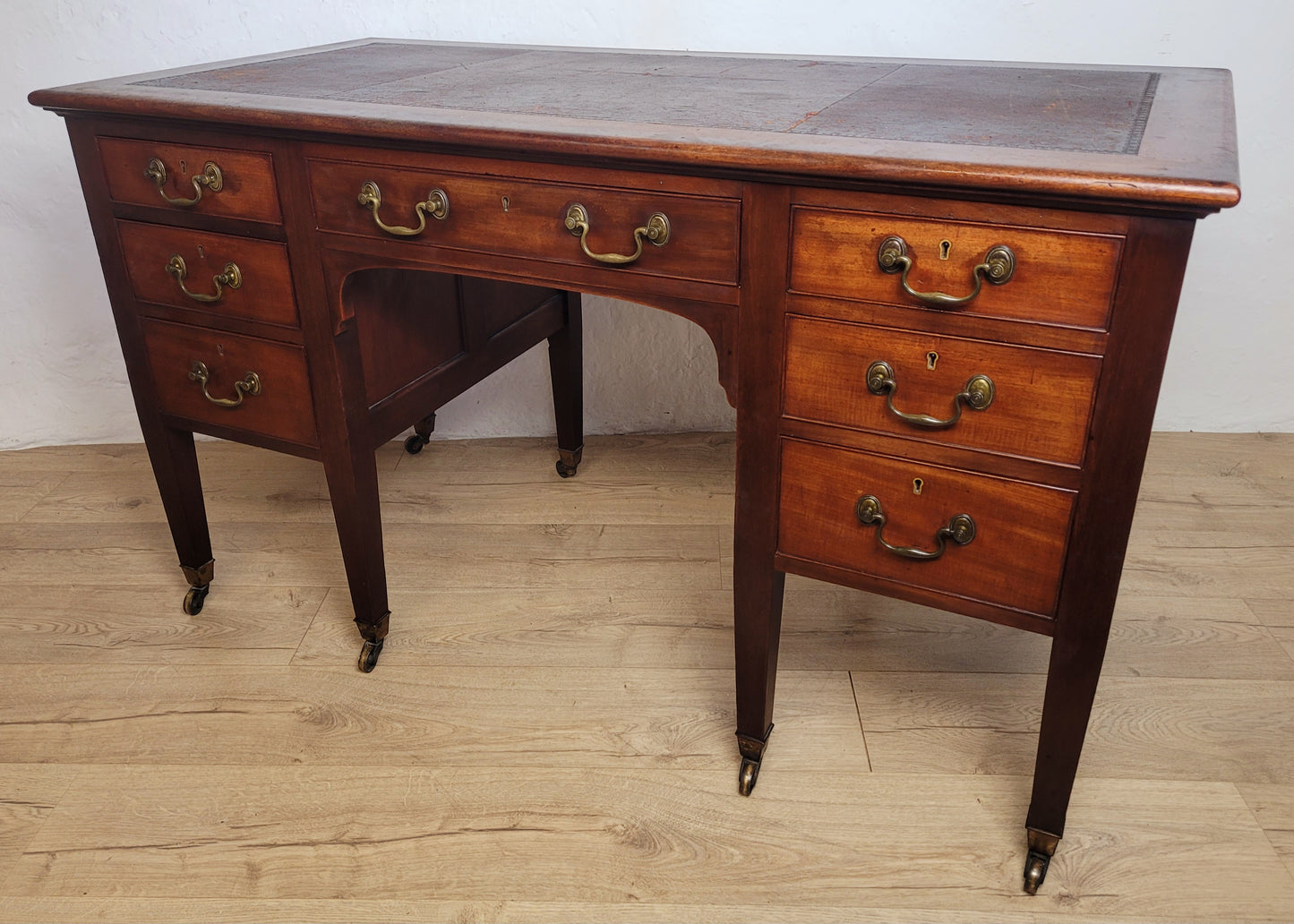 Edwardian Writing Desk Knee Hole Antique Castors Drawers 1910 Delivery Available
