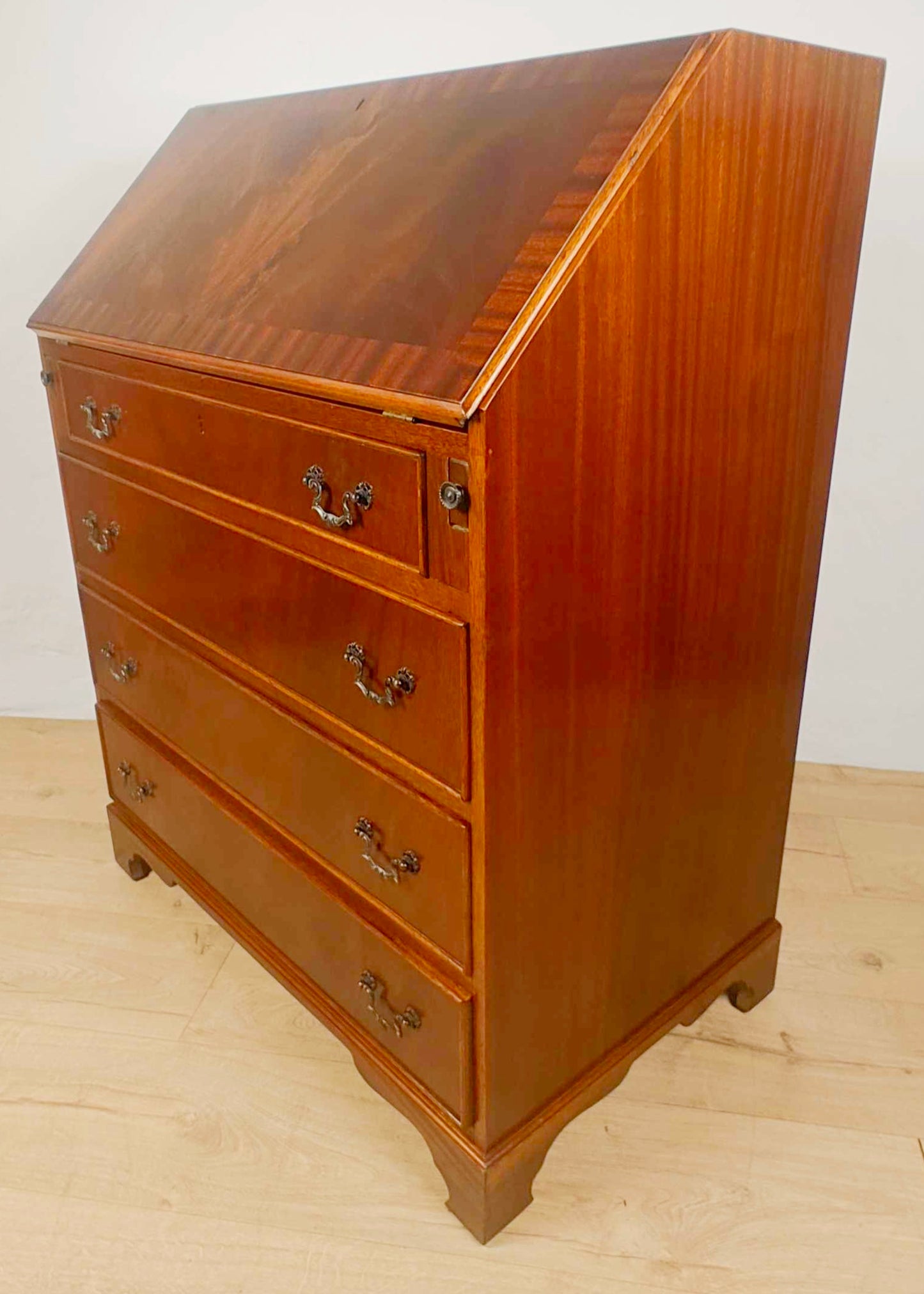 Vintage Writing Bureau Desk Key & Lock Leather 20thC Mahogany Delivery Available
